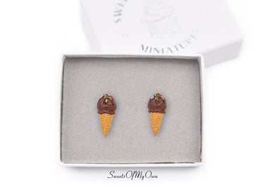 Chocolate Scoop Ice Cream Cones - Stud Earrings